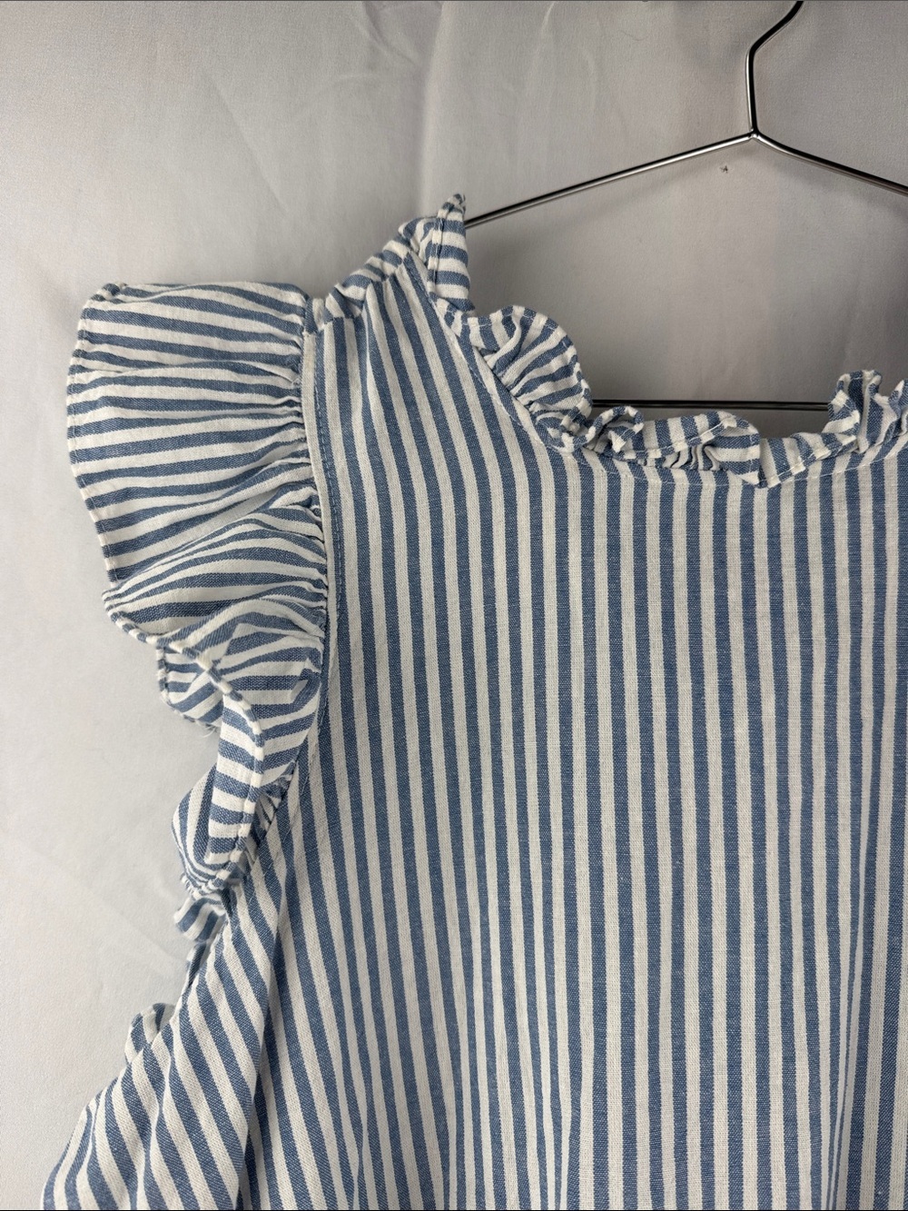Mudpie Blue & White Striped Tiered Ruffle Sleeve Tie Back Size Large Kids Dress - Picture 3 of 7